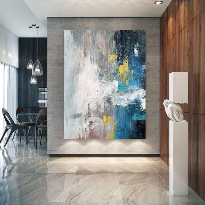 Dine Hand-Painted Contemporary - large textured art for fireplace